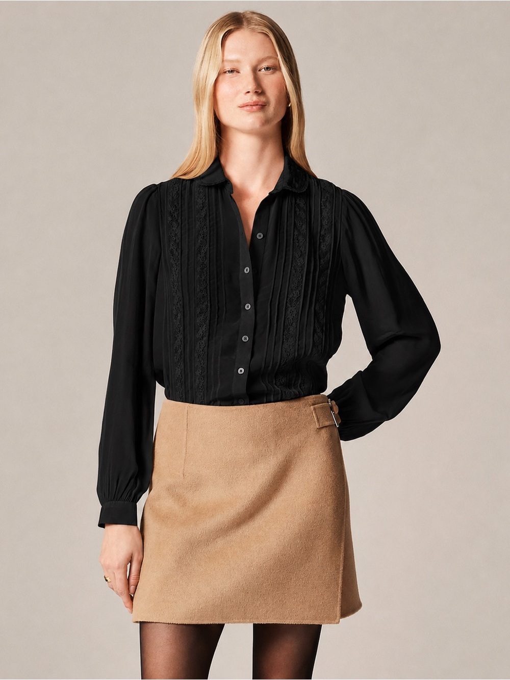 New JCREW SZ 14 Lace-trim button-up shirt with club collar